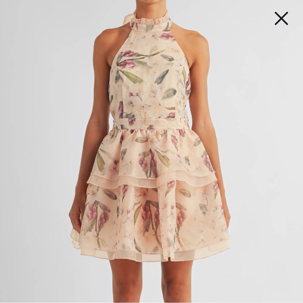 Arose Studio Danna Floral Print Halter Minidress